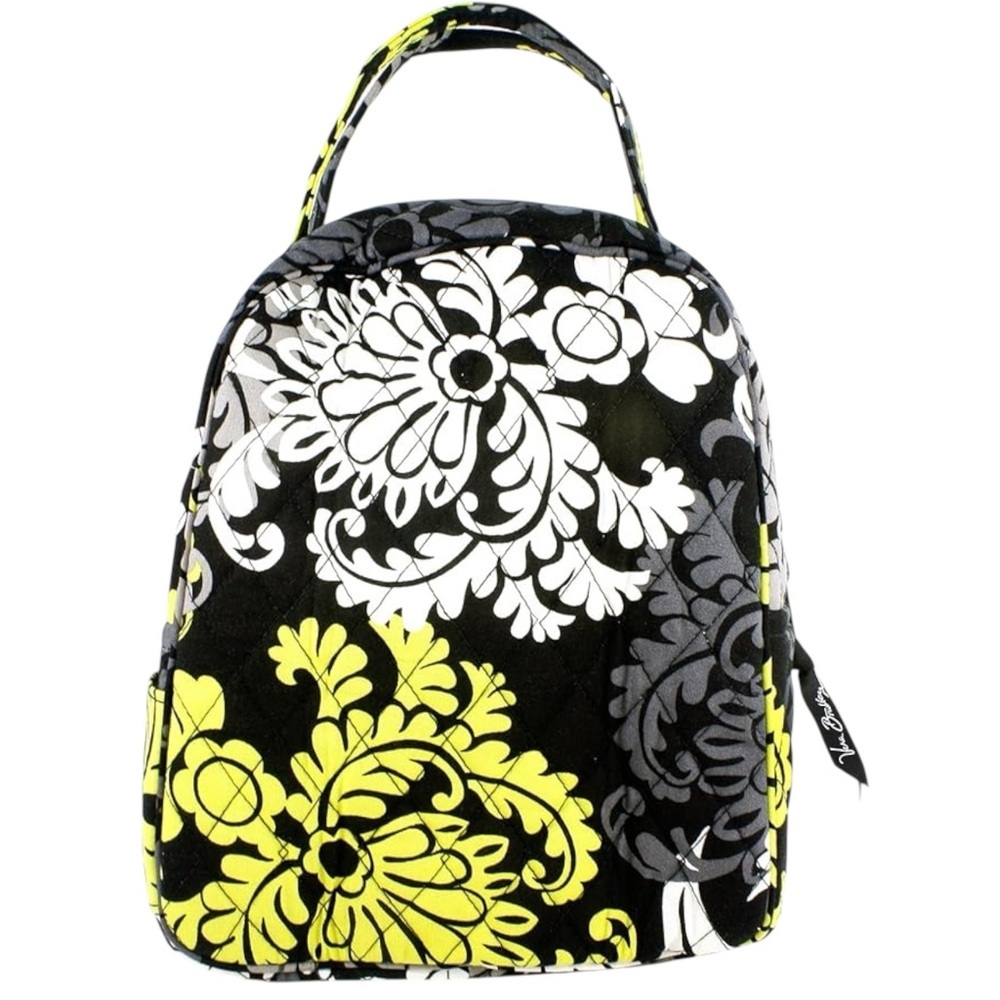 Vera Bradley Baroque Quilted Lunch Bag - Black, Yellow & White Floral